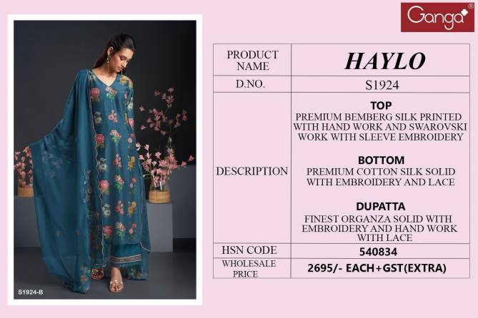 Haylo1924 By Ganga Premium Cotton Silk Kurti With Bottom Dupatta Dress Material Catalog